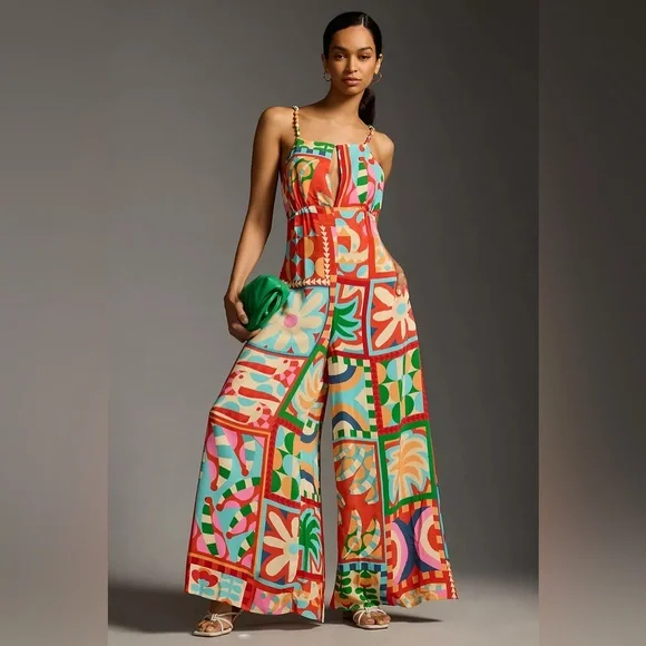 Farm Rio Cutout Halter Wide-Leg Jumpsuit msrp$210 - Picture 1 of 4